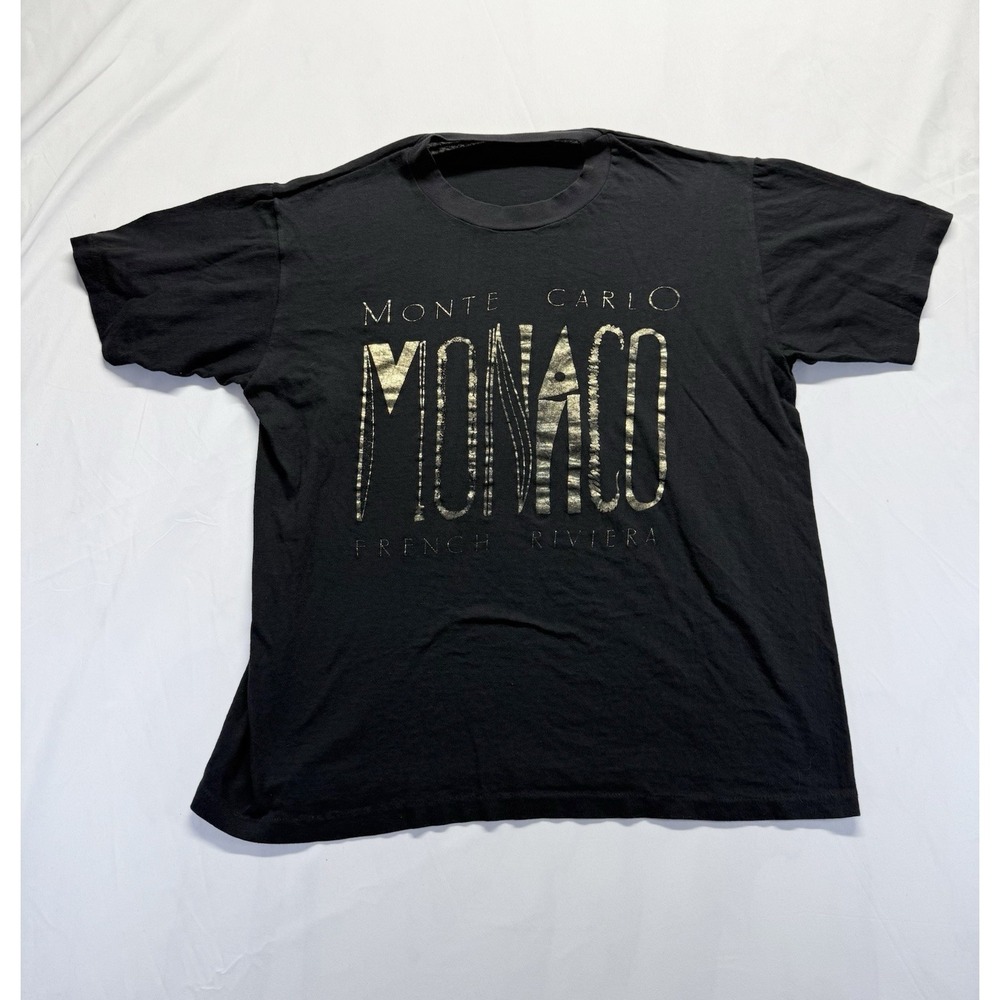 Vintage Monte Carlo Monaco French Riviera TShirt Black Gold Graphic Womens M Tee